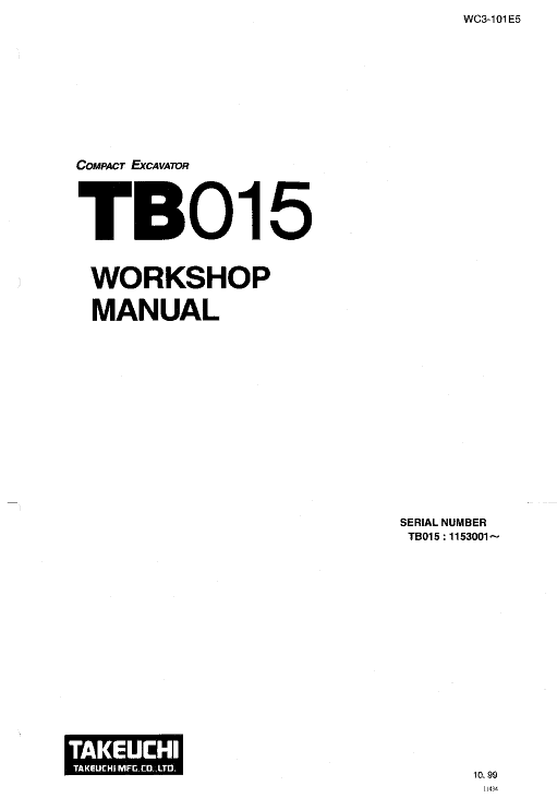 Takeuchi TB015 Compact Excavator Service Manual Workshop Guide