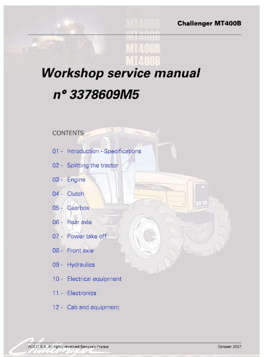 Challenger MT425B, MT445B, MT455B Tractor Service Manual Workshop Guide