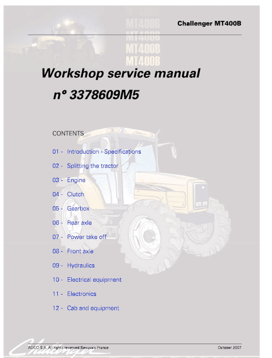 Challenger MT425B, MT445B, MT455B Tractor Service Manual Workshop Guide