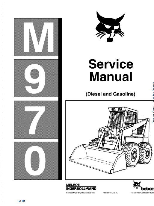 Bobcat M970 Loader Service Manual Workshop Guide
