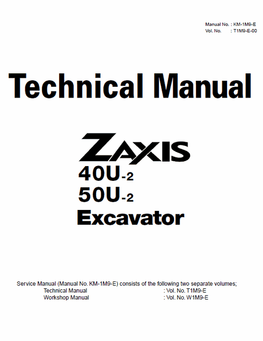 Hitachi ZX40U-2, ZX50U-2 Excavator Service Repair Manual Workshop Guide