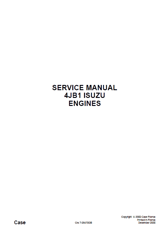 Isuzu 4JB1 Engines Service Manual Workshop Guide