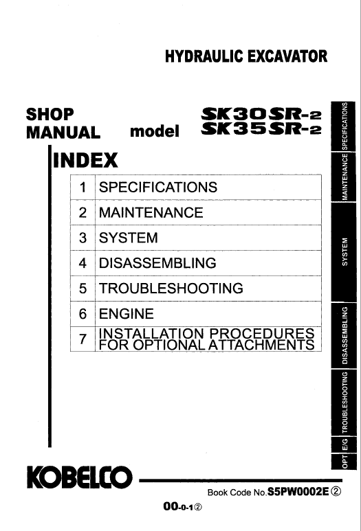 Kobelco SK30SR-2 and SK35SR-2 Excavator Service Manual Workshop Guide