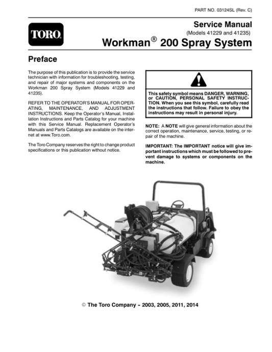 Toro Workman Spray System Service Repair Manual Workshop Guide