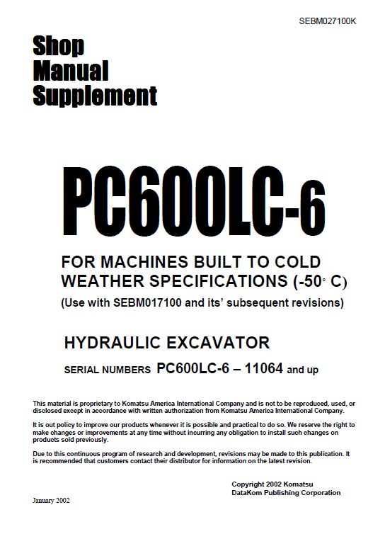 Komatsu PC600-6, PC600LC-6 Excavator Service Manual Workshop Guide