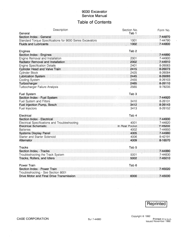 Case 9030 Excavator Service Manual Workshop Guide