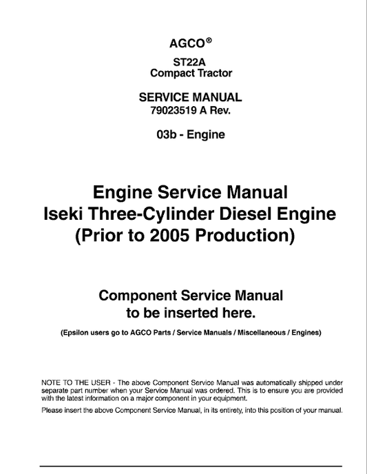 AGCO ST22A Compact Tractor Service Manual Workshop Guide