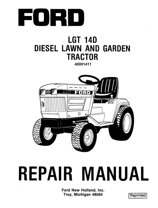 Ford LGT14D, LGT16D Lawn Tractor Service Manual Workshop Guide