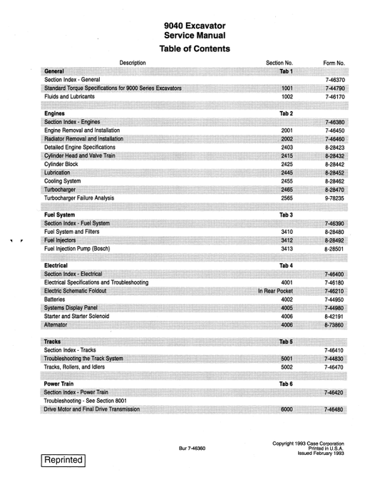 Case 9040 Excavator Service Manual Workshop Guide