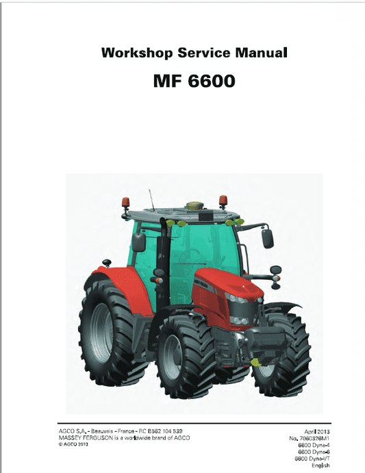 Massey Ferguson 6612, 6613, 6614, 6615 Tractor Service Manual Workshop Guide