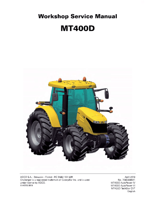 Challenger MT485D, MT495D Tractor Service Manual Workshop Guide