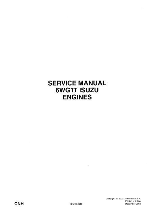 Isuzu 6WG1T Engines Service Manual Workshop Guide
