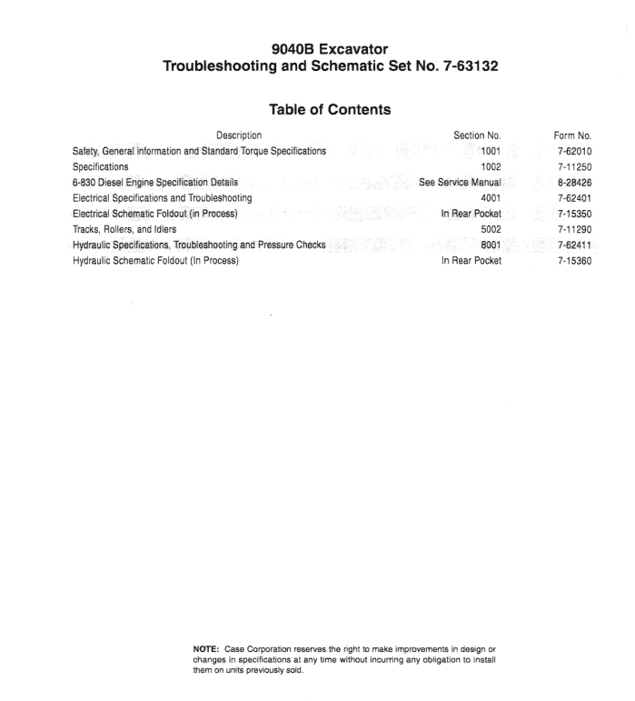 Case 9040B Excavator Service Manual Workshop Guide