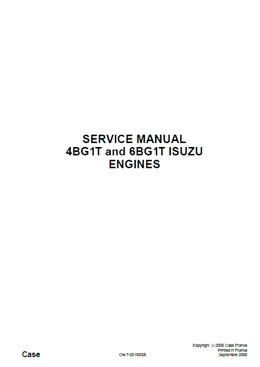 Isuzu 4BG1T and 6BG1T Engines Service Manual Workshop Guide
