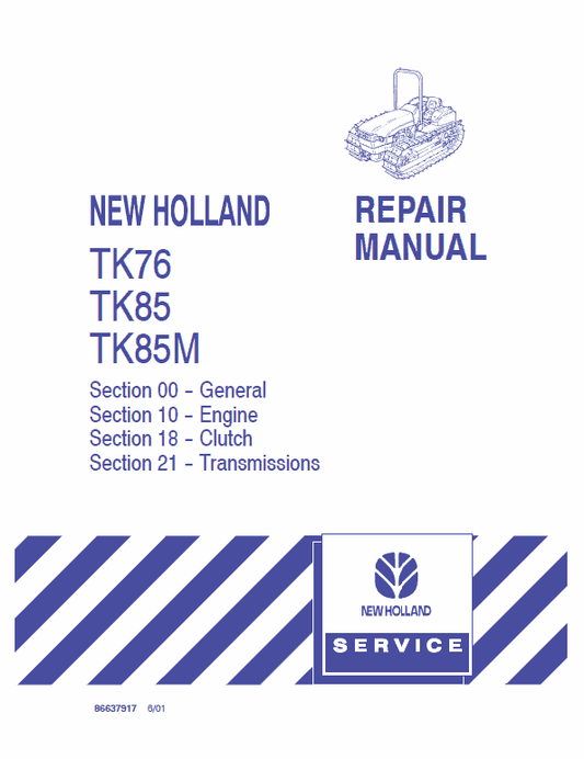 New Holland TK76, TK85, TK85M Tractor Service Manual Workshop Guide