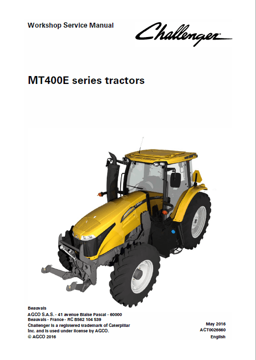 Challenger MT485E, MT495E Tractor Service Manual Workshop Guide