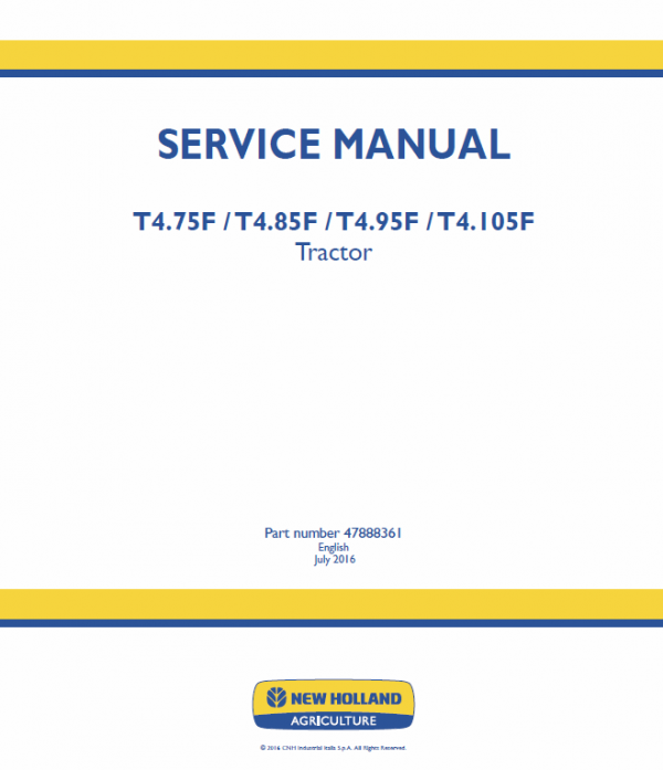 New Holland T4.75F, T4.85F, T4.95F, T4.105F Tractor Service Manual Workshop Guide