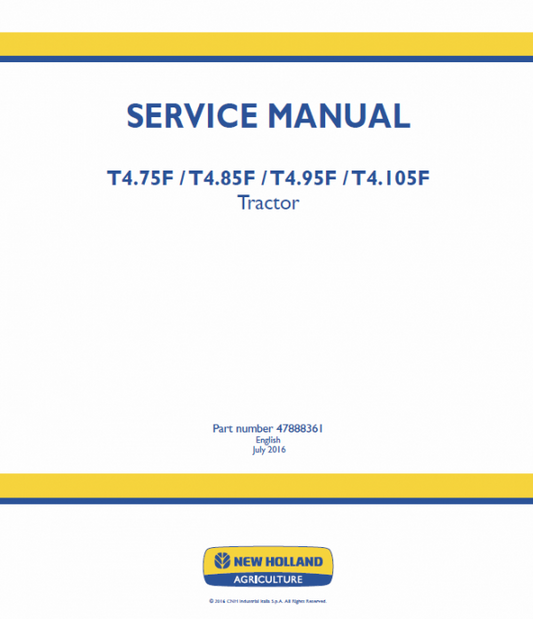 New Holland T4.75F, T4.85F, T4.95F, T4.105F Tractor Service Manual Workshop Guide