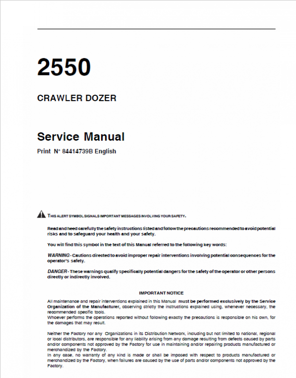 Case 2550 Crawler Dozer Service Manual Workshop Guide