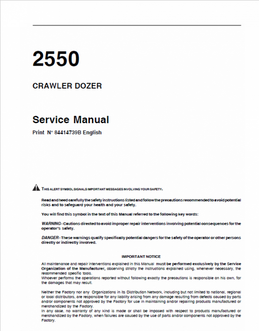 Case 2550 Crawler Dozer Service Manual Workshop Guide