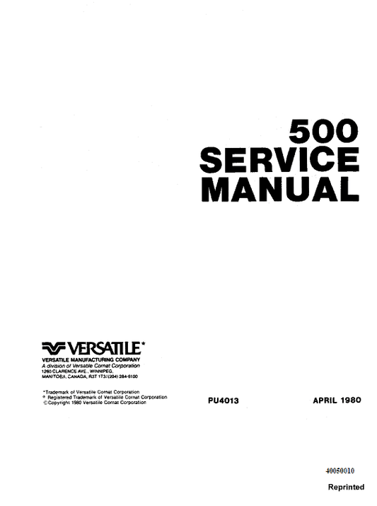 Ford Versatile 500 Tractor Service Manual Workshop Guide