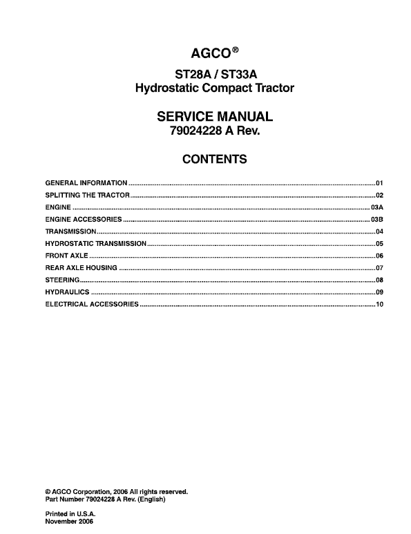 AGCO ST28A, ST33A Tractor Service Manual Workshop Guide
