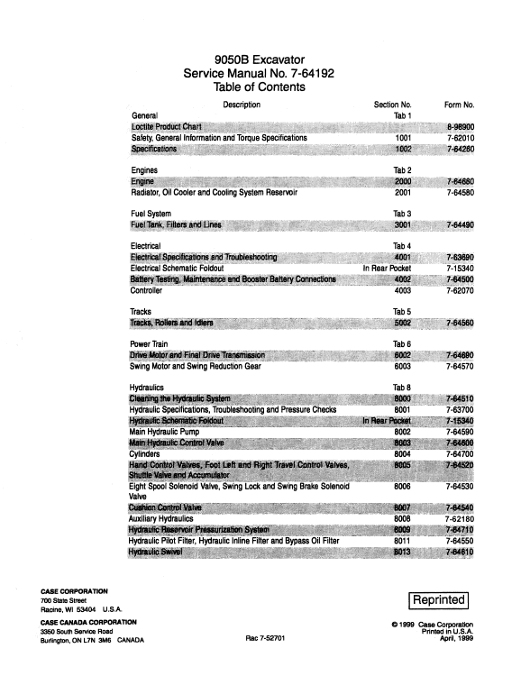 Case 9050B Excavator Service Manual Workshop Guide