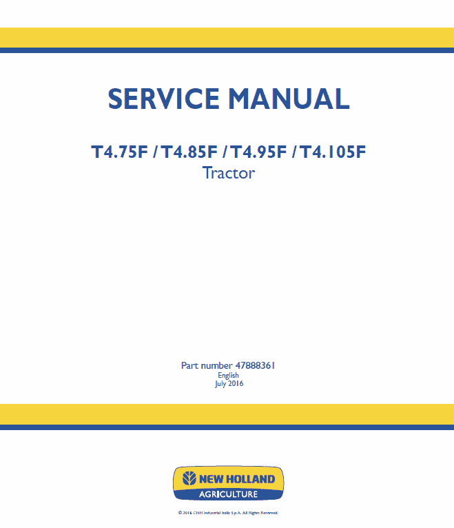 New Holland T4.75F, T4.85F, T4.95F, T4.105F Tractor Service Manual Workshop Guide