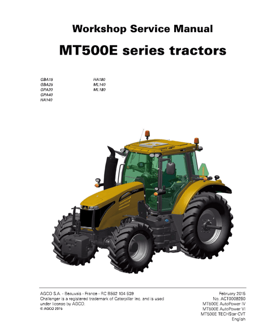 Challenger MT515E, MT525E, MT535E, MT545E Tractor Workshop Manual Workshop Guide