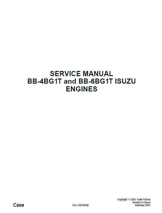 Isuzu AA-4BG1T, AA-6BG1, BB-4BG1T and BB-6BG1T Engines Service Manual Workshop Guide