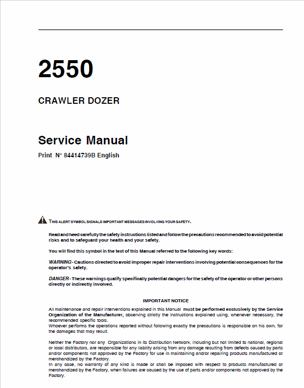 Case 2550 Crawler Dozer Service Manual Workshop Guide