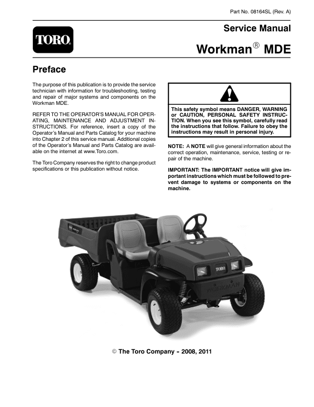 Toro Workman MDE Electric Vehicle Service Repair Manual Workshop Guide