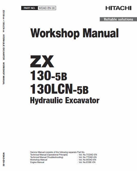 Hitachi ZX130-5B and ZX130LCN-5B Excavator Service Repair Manual Workshop Guide
