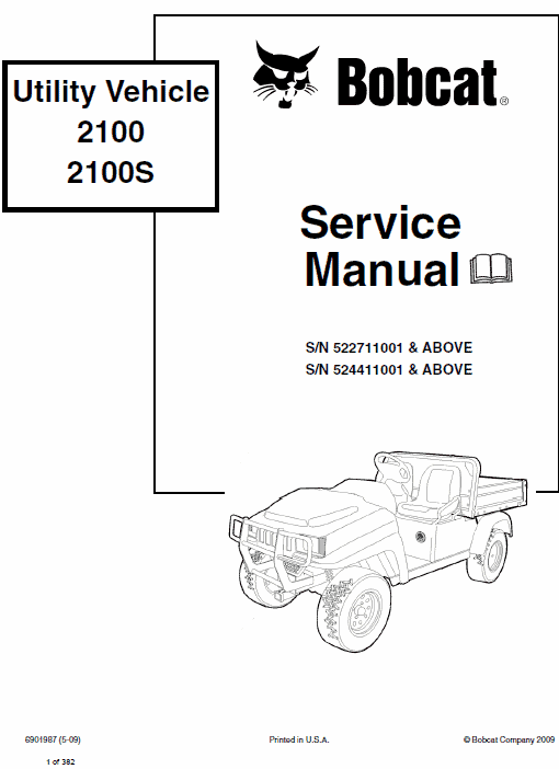 Bobcat 2100 and 2100s Utility Vehicle Service Manual Workshop Guide