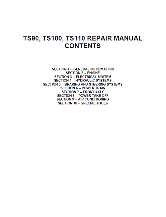 New Holland TS90, TS100, TS110 Tractor Service Manual Workshop Guide