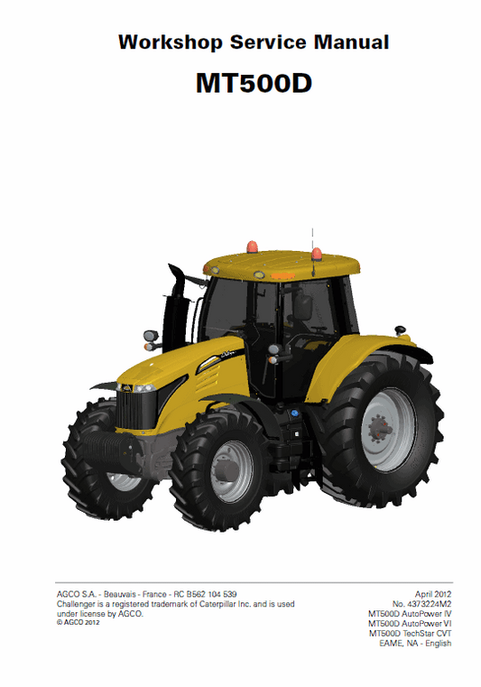 Challenger MT515D, MT525D, MT535D, MT545D Tractor Workshop Manual Workshop Guide