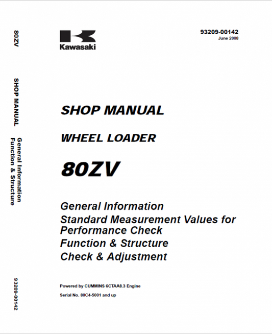 Kawasaki 80ZV Wheel Loader Repair Service Manual