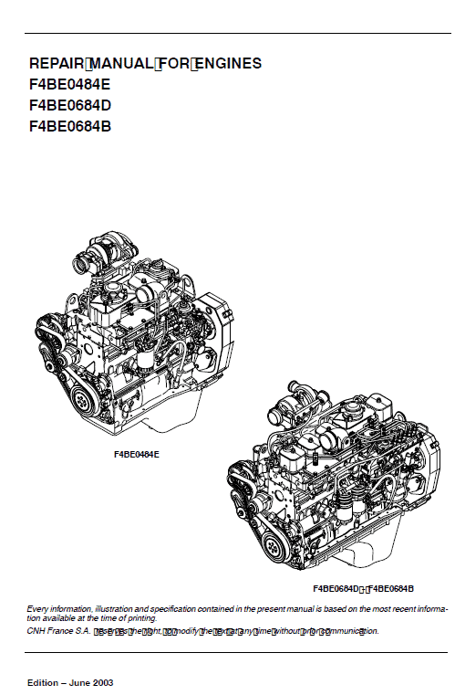 Iveco F4BE0484E, F4BE0684D and F4BE0684B Engines Service Manual Workshop Guide