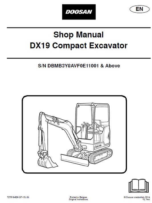Doosan DX19 Excavator Service Manual Workshop Guide