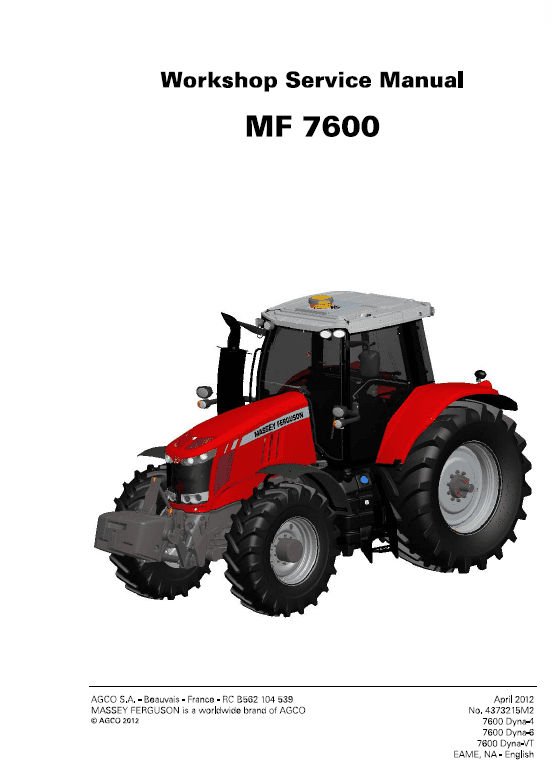 Massey Ferguson 7619, 7620, 7622, 7624, 7626 Tractor Service Manual Workshop Guide