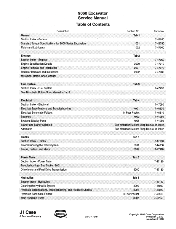 Case 9060 Excavator Service Manual Workshop Guide