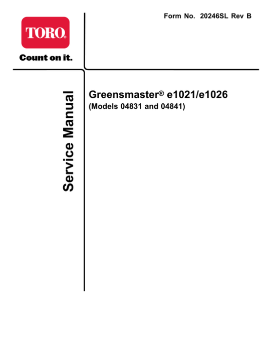 Toro Greensmaster e1021 Service Repair Manual Workshop Guide