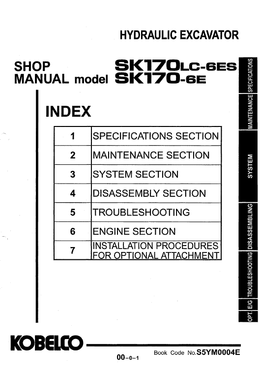 Kobelco SK170-6E and SK170LC-6E Excavator Service Manual Workshop Guide