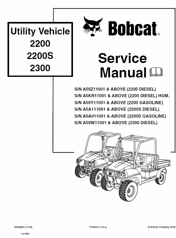 Bobcat 2200, 2200s and 2300 Utility Vehicle Service Manual Workshop Guide