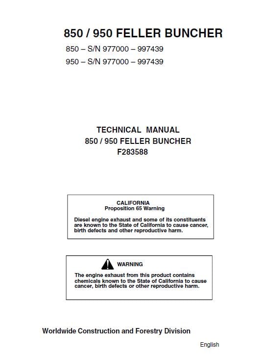 Timberjack 850, 950 Feller Bunchers (977000 – 997439) Workshop Guide