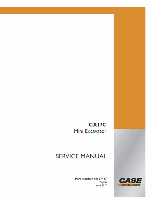 Case CX17C Mini Excavator Service Manual Workshop Guide