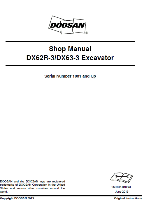 Doosan DX62R-3 and DX63-3 Excavator Service Manual Workshop Guide