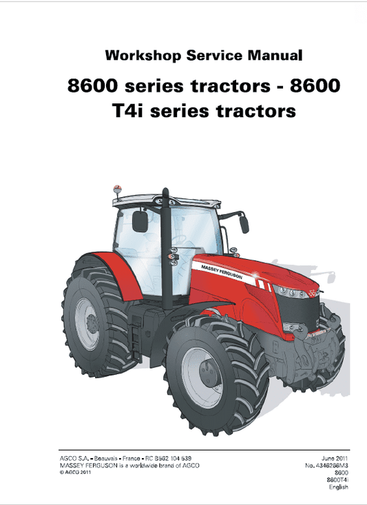 Massey Ferguson 8650, 8660, 8670, 8680, 8690 Tier 3 Tractor Service Manual Workshop Guide