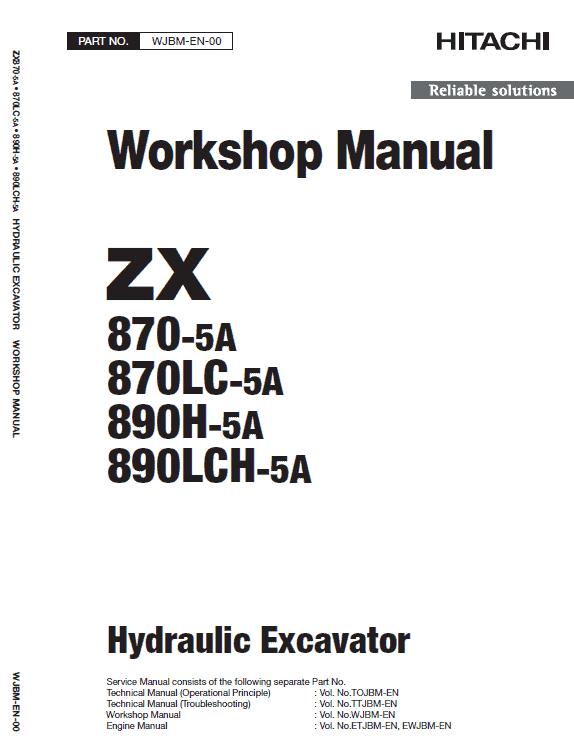 Hitachi ZX870-5A and 890H-5A Excavator Service Repair Manual Workshop Guide