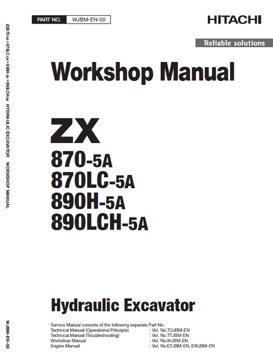 Hitachi ZX870-5A and 890H-5A Excavator Service Repair Manual Workshop Guide